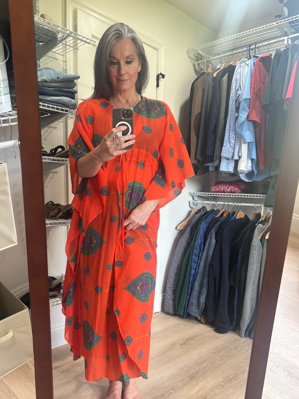 Vintage Hand Crafted Orange Paisley-Print Swim Coverup